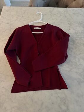 Zara Burgundy V-Neck Knit Cardigan
